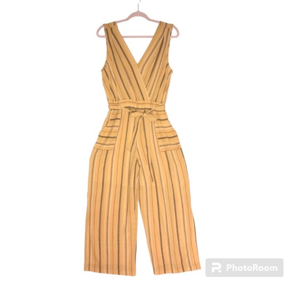 Monteau Flowy Spring Striped Jumpsuit Sleeveless With Pockets Large Like New